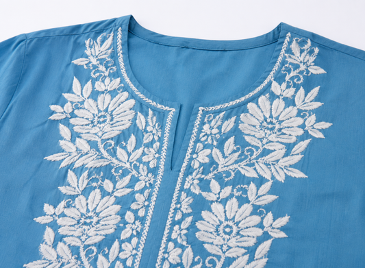 Qaba Embroidered Kurti for Women Cotton Blend Floral Thread Work Ethnic Kurti Casual Office Wear