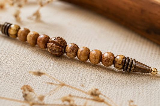 Wooden Bead Rakhi Natural Brown Designer Rakhi White Thread Standard Size