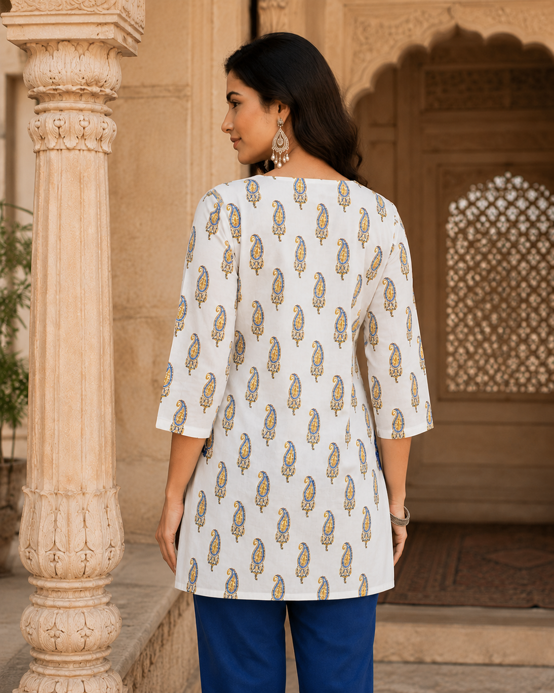 Qaba Women's Embroidered Printed Kurti for Women Cotton Blend Paisley Print Ethnic Casual Office Wear
