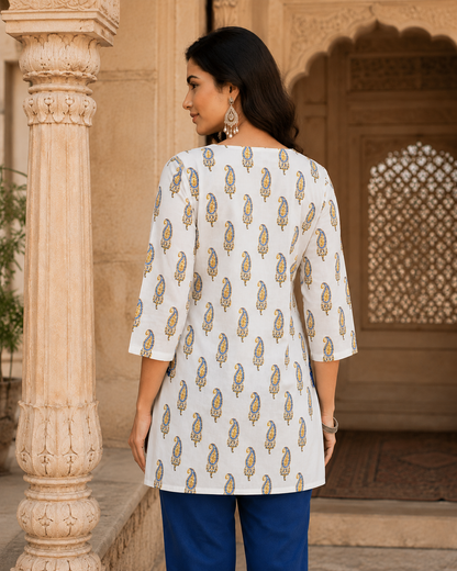 Qaba Women's Embroidered Printed Kurti for Women Cotton Blend Paisley Print Ethnic Casual Office Wear
