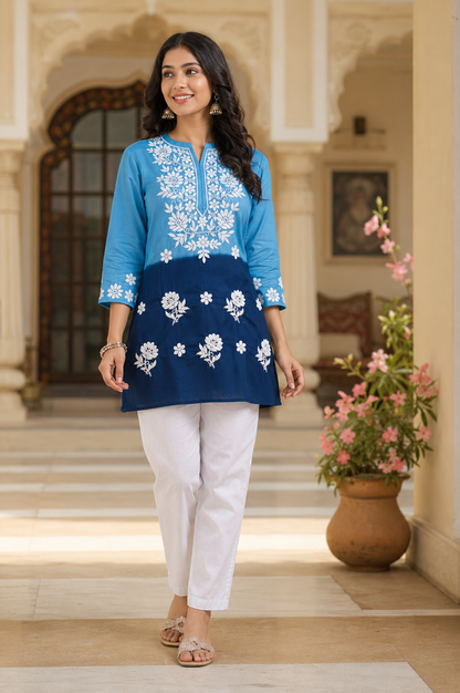 Qaba Embroidered Kurti for Women Cotton Blend Floral Thread Work Ethnic Kurti Casual Office Wear
