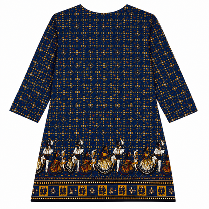 Qaba Women's Ethnic Printed Kurti | Traditional Folk Art Print | Round Neck with Tie-Up Detail