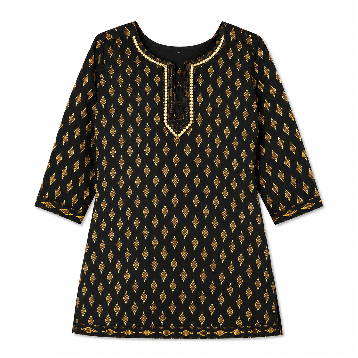 Qaba Women's Printed Cotton Short Kurti Top | Ethnic Casual Tunic with 3/4 Sleeves