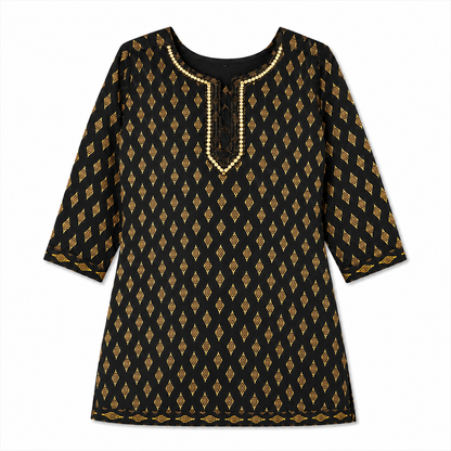 Qaba Women's Printed Cotton Short Kurti Top | Ethnic Casual Tunic with 3/4 Sleeves