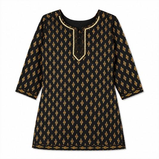 Qaba Women's Printed Cotton Short Kurti Top | Ethnic Casual Tunic with 3/4 Sleeves