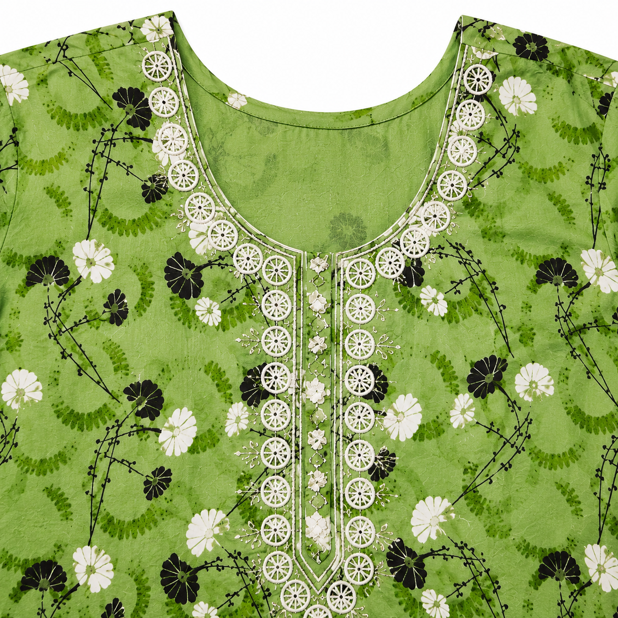 Qaba Women's Floral Printed Short Kurti Top with Embroidered Round Neck & 3/4 Sleeves