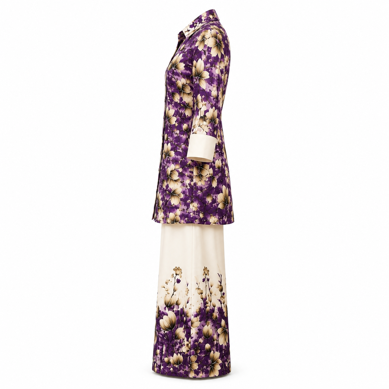 Qaba Women's Floral Printed Co-Ord Set | Purple Shirt Style Kurta with Palazzo Pants | Ethnic Casual Matching Set