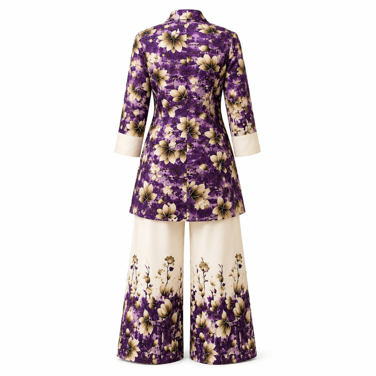 Qaba Women's Floral Printed Co-Ord Set | Purple Shirt Style Kurta with Palazzo Pants | Ethnic Casual Matching Set