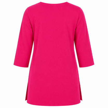 Qaba Women's Embroidered Short Kurti Top with Floral Thread Work & 3/4 Sleeve | Pink