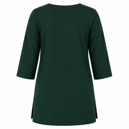 Qaba Women's Embroidered Short Kurti Top with Floral Thread Work & 3/4 Sleeve | Green