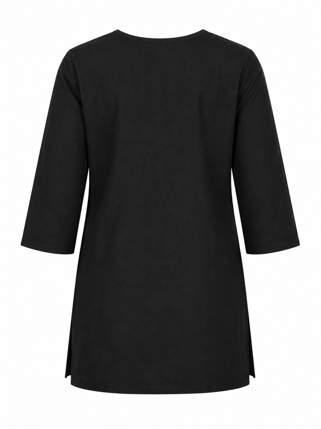 Qaba Women's Embroidered Short Kurti Top with Floral Thread Work & 3/4 Sleeve | Black