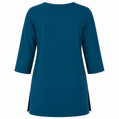 Qaba Women's Embroidered Short Kurti Top with Floral Thread Work & 3/4 Sleeve | Blue