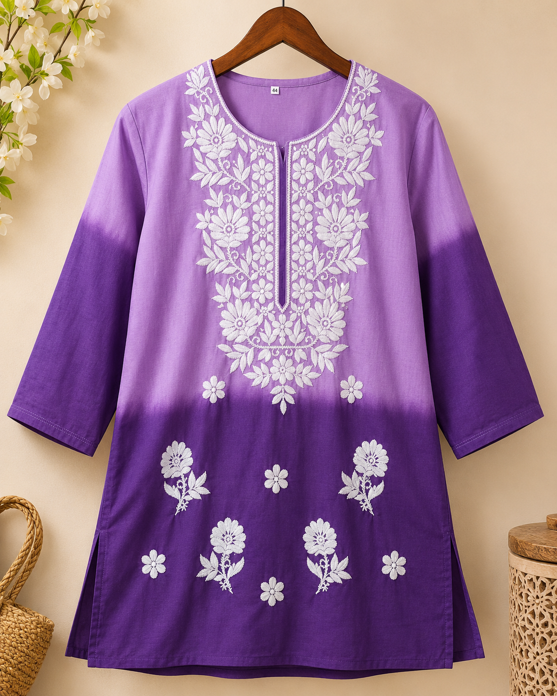 Qaba Embroidered Kurti for Women Cotton Blend Floral Thread Work Ethnic Kurti Casual Office Wear