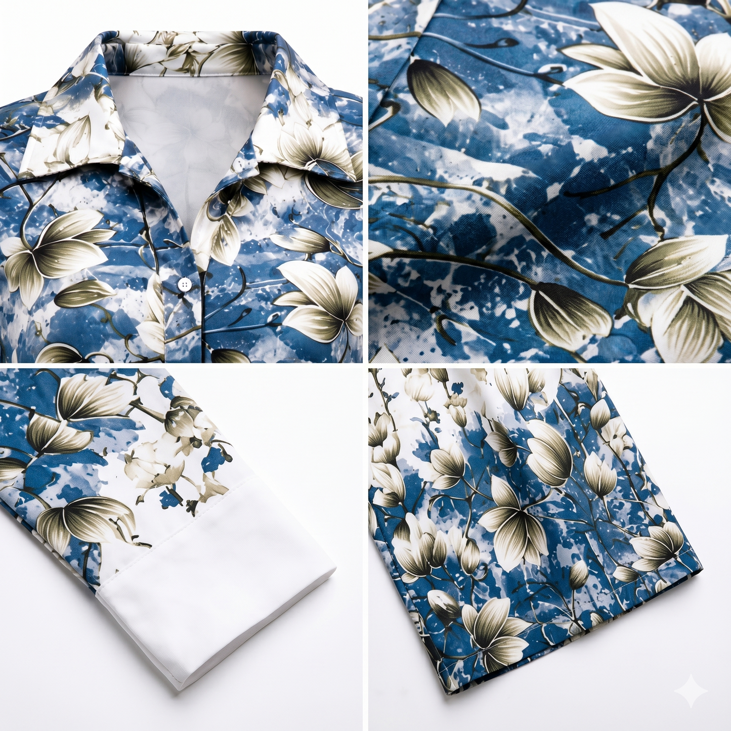 Qaba Women's Floral Printed Co-Ord Set | Blue Shirt Style Kurta with Palazzo Pants | Ethnic Casual Matching Set