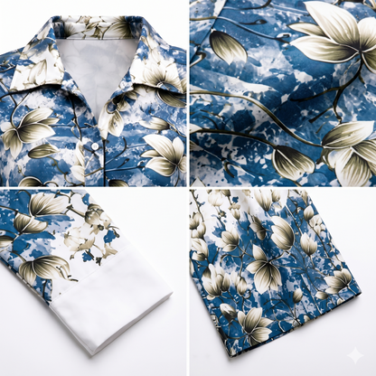 Qaba Women's Floral Printed Co-Ord Set | Blue Shirt Style Kurta with Palazzo Pants | Ethnic Casual Matching Set