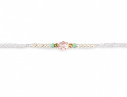 Crystal Pearl Rakhi Pink Faceted Bead Designer Rakhi White Thread Standard Size