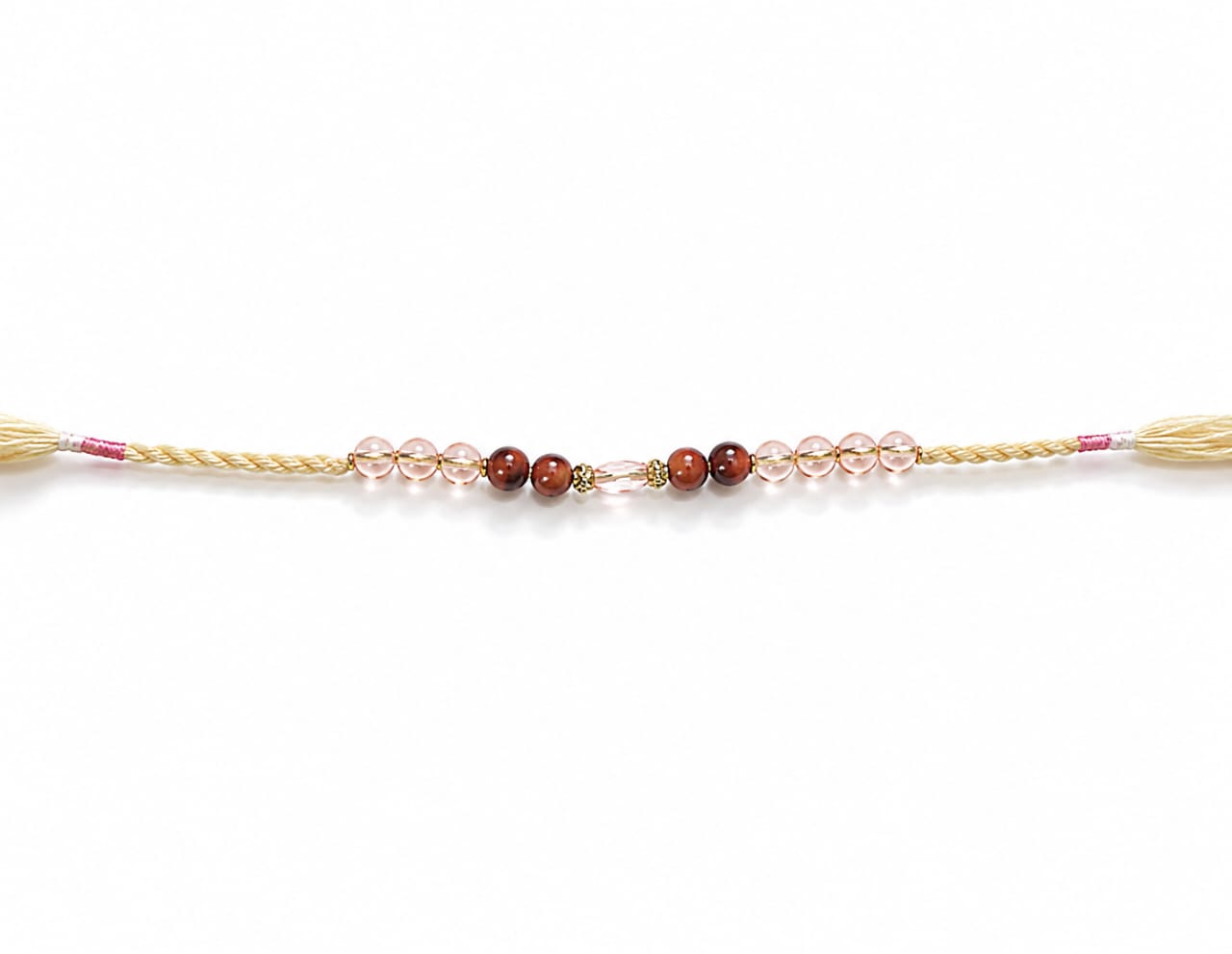 Crystal Beaded Rakhi Glass Bead Designer Rakhi Cream Thread Standard Size