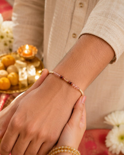 Crystal Beaded Rakhi Glass Bead Designer Rakhi Cream Thread Standard Size