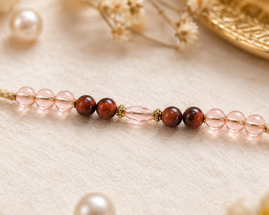 Crystal Beaded Rakhi Glass Bead Designer Rakhi Cream Thread Standard Size