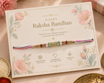 Crystal Beaded Rakhi Gold Tone Designer Rakhi Multicolor Thread Standard Size