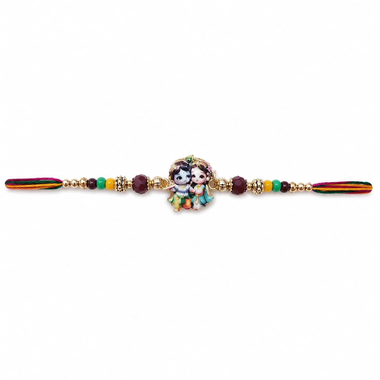 Radha Krishna Rakhi Colorful Beaded Designer Rakhi Multicolor Standard Size