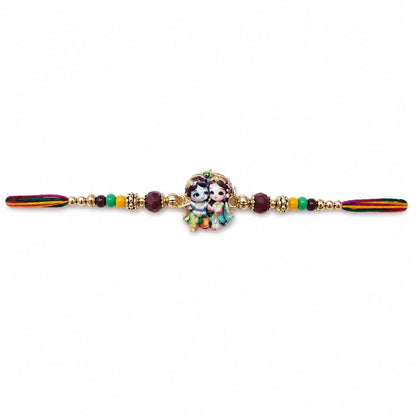Radha Krishna Rakhi Colorful Beaded Designer Rakhi Multicolor Standard Size