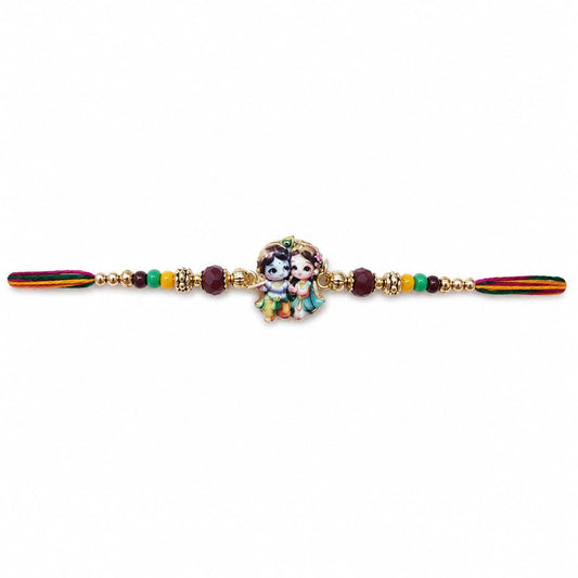 Radha Krishna Rakhi Colorful Beaded Designer Rakhi Multicolor Standard Size