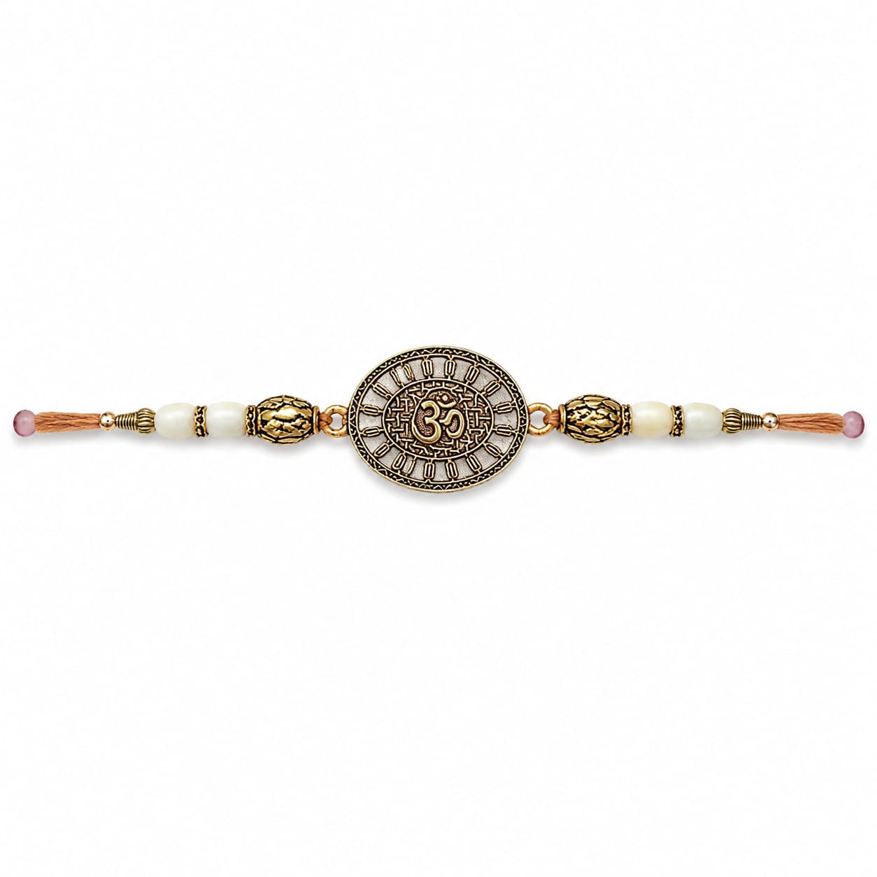 Om Symbol Rakhi Antique Metal Beaded Raksha Bandhan Rakhi Golden