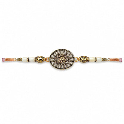 Om Symbol Rakhi Antique Metal Beaded Raksha Bandhan Rakhi Golden