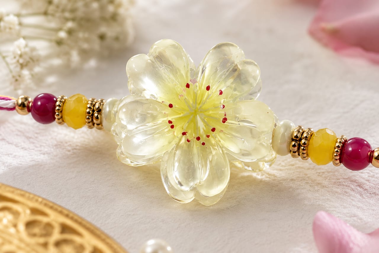 Flower Designer Rakhi Crystal Flower Beaded Rakhi Multicolor Standard Size