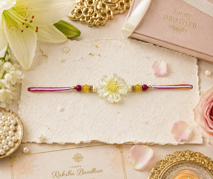 Flower Designer Rakhi Crystal Flower Beaded Rakhi Multicolor Standard Size