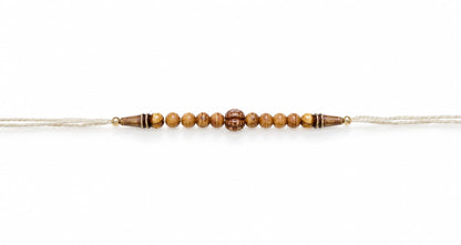 Wooden Bead Rakhi Natural Brown Designer Rakhi White Thread Standard Size