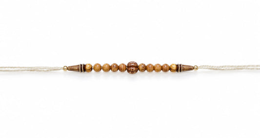 Wooden Bead Rakhi Natural Brown Designer Rakhi White Thread Standard Size